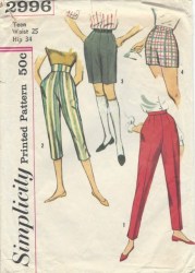 2996 Simplicity 1959 Junior Pants 4 Lengths Long, Capri, Bermuda, Shorts Pattern 15 27" Waist cut